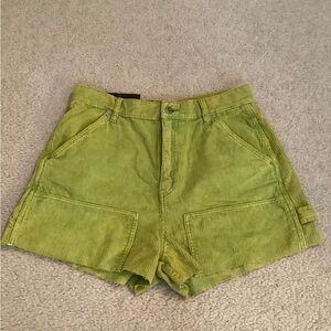 New Urban Outfitters BDG Lime Green Corduroy High Rise Carpenter Shorts 31/12 LG